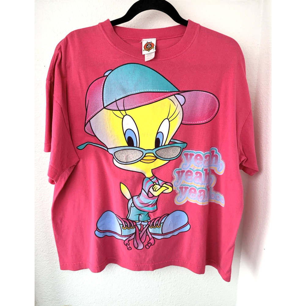 Vintage Tweety Bird ‘Yeah, Yeah, Yeah’ Short Sleeve Tee Size Large Pink 90s